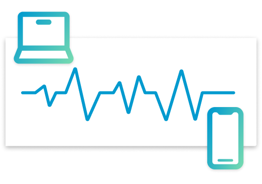 A system monitoring graph showing heartbeat lines representing real-time performance for laptops and mobile devices